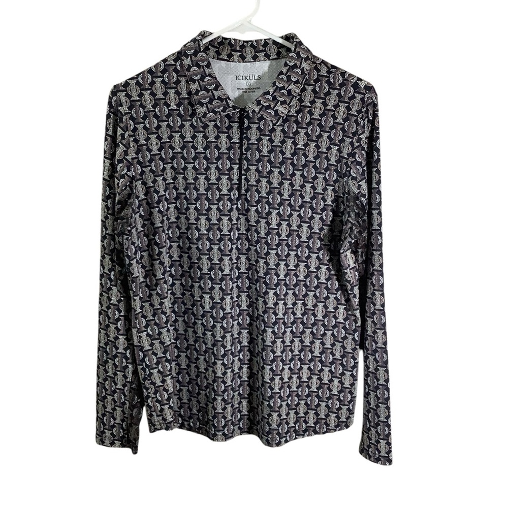 Icikuls Long Sleeve Top Geometric Quarter Zip